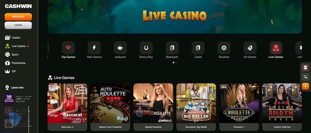 CashWin Casino Live Casino